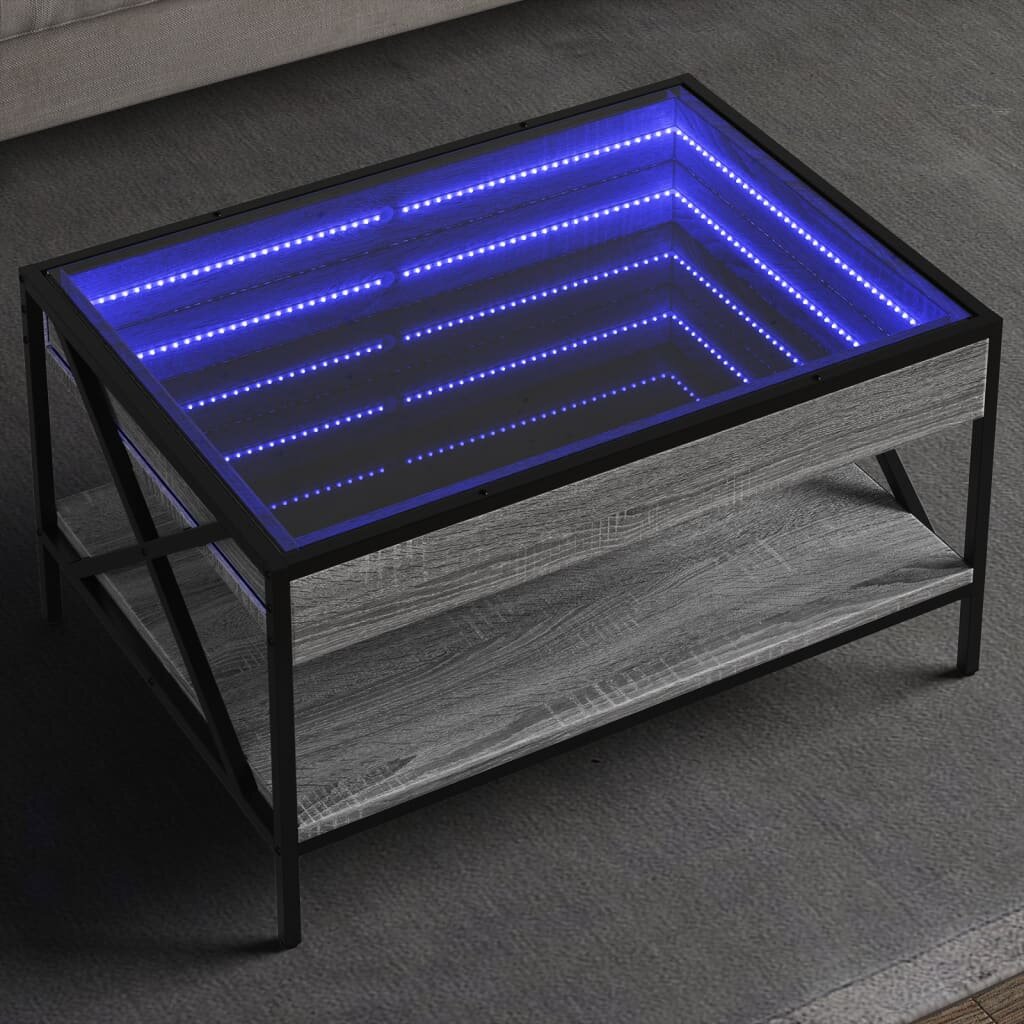vidaXL Маса за кафе с Infinity LED сив сонома 70x50x38 см
