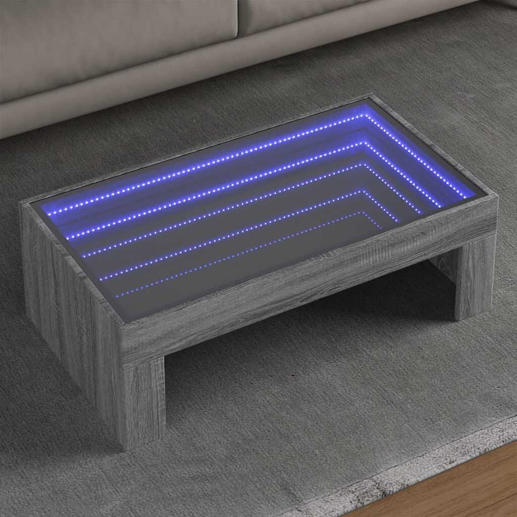 vidaXL Маса за кафе с Infinity LED сив сонома 90x50x30 см