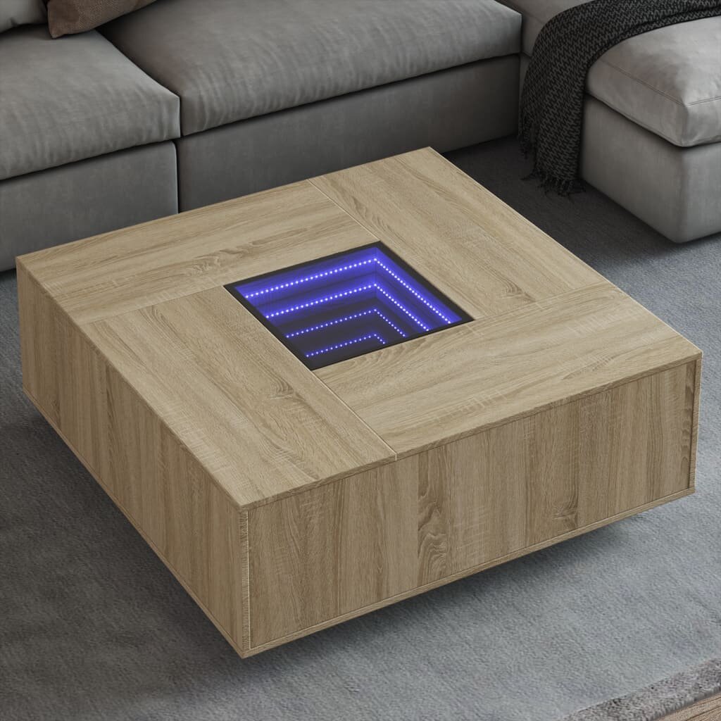 vidaXL Маса за кафе с Infinity LED сонома дъб 100x100x40 см