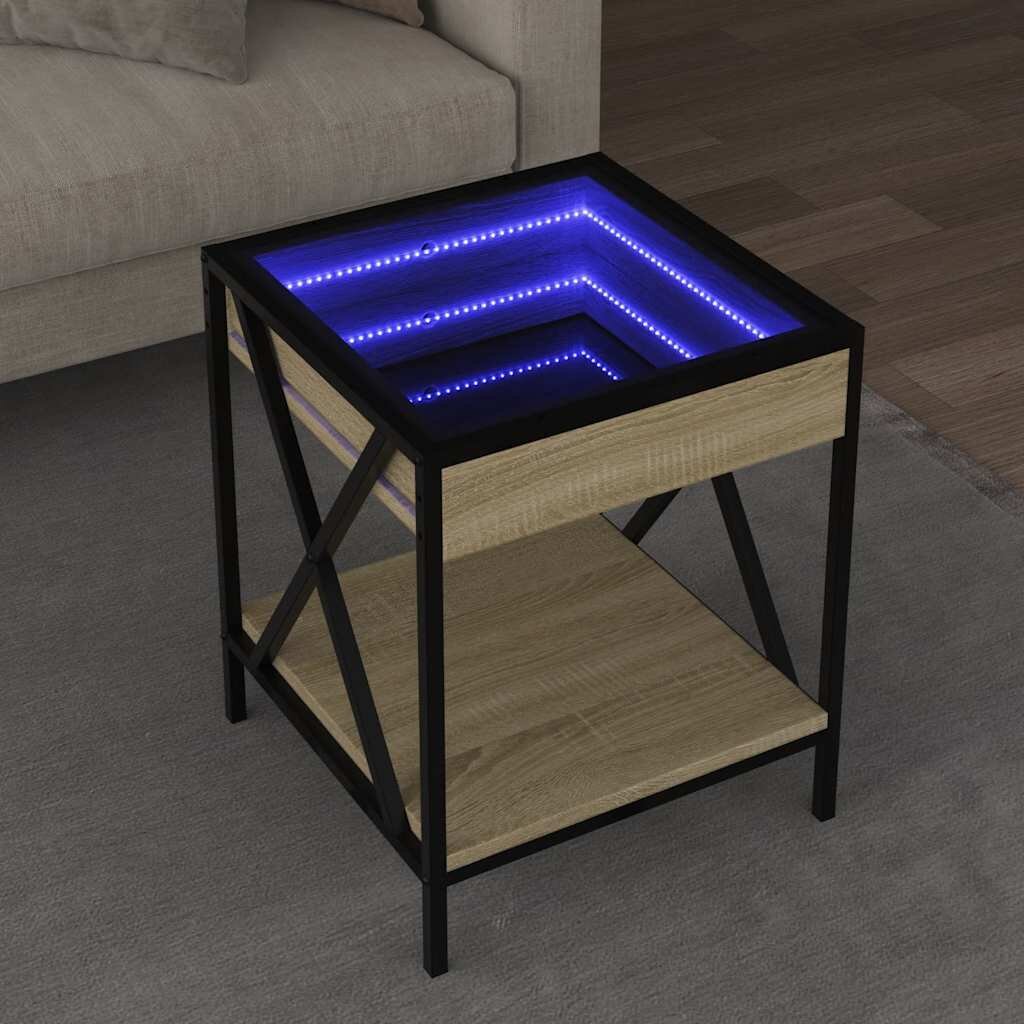 vidaXL Маса за кафе с Infinity LED сонома дъб 40x40x49 см