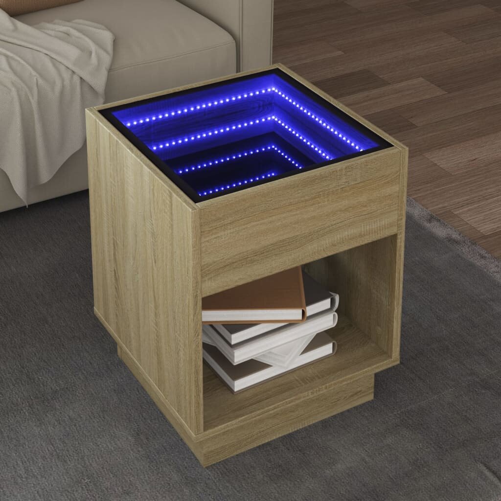 vidaXL Маса за кафе с Infinity LED сонома дъб 40x40x50 см