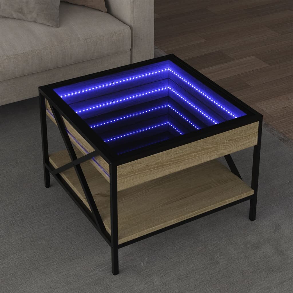 vidaXL Маса за кафе с Infinity LED сонома дъб 50x50x38 см