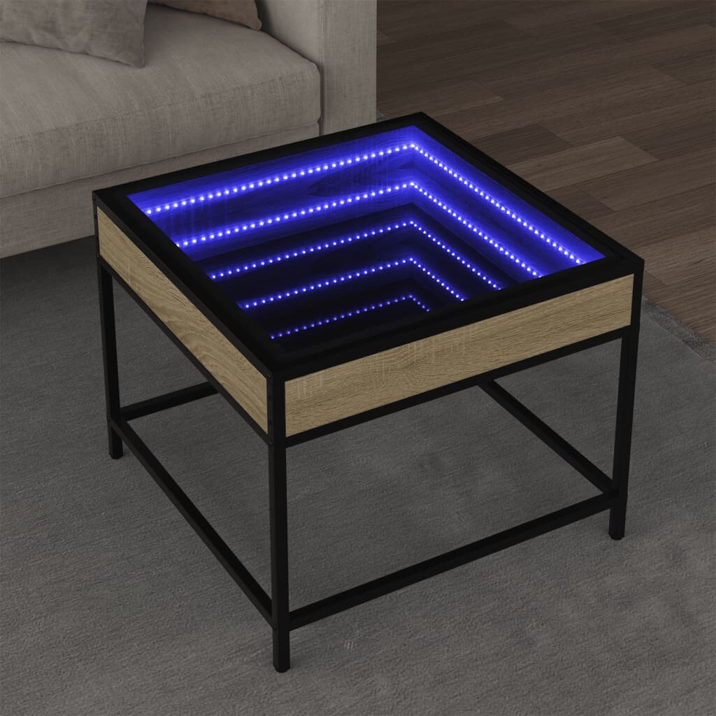 vidaXL Маса за кафе с Infinity LED сонома дъб 50x50x41 см