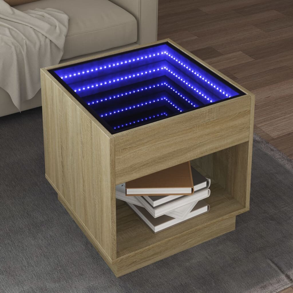 vidaXL Маса за кафе с Infinity LED сонома дъб 50x50x50 см