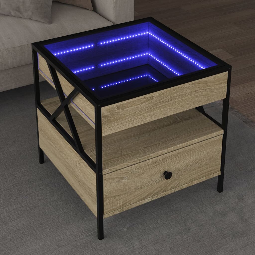 vidaXL Маса за кафе с Infinity LED сонома дъб 50x50x51 см