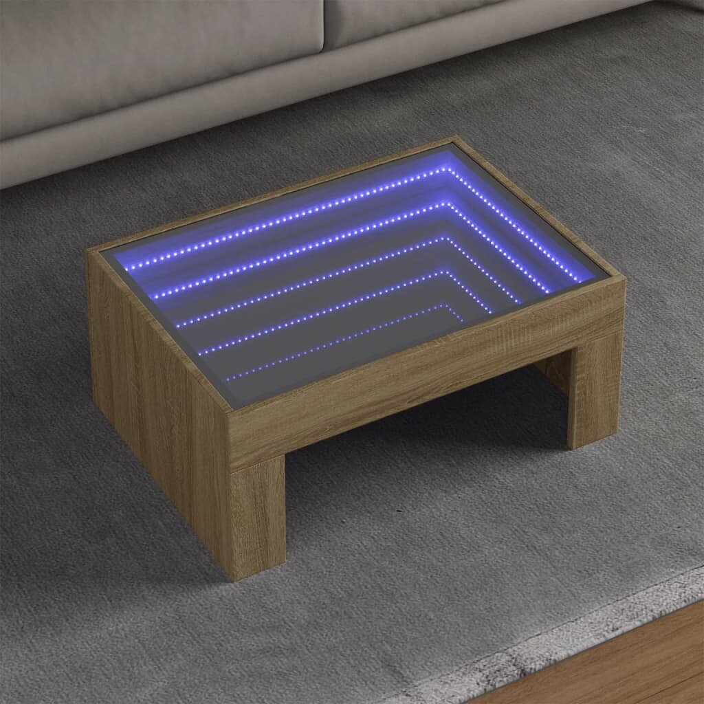 vidaXL Маса за кафе с Infinity LED сонома дъб 70x50x30 см