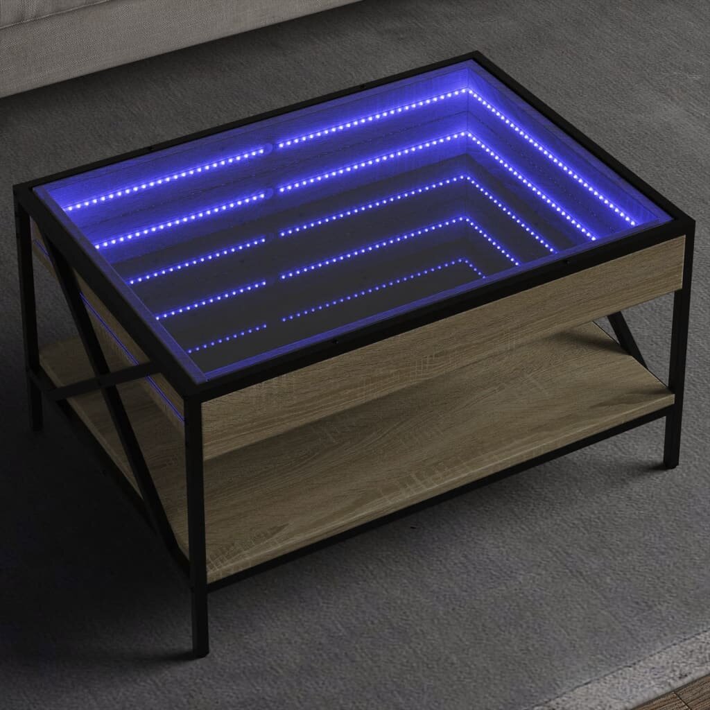 vidaXL Маса за кафе с Infinity LED сонома дъб 70x50x38 см