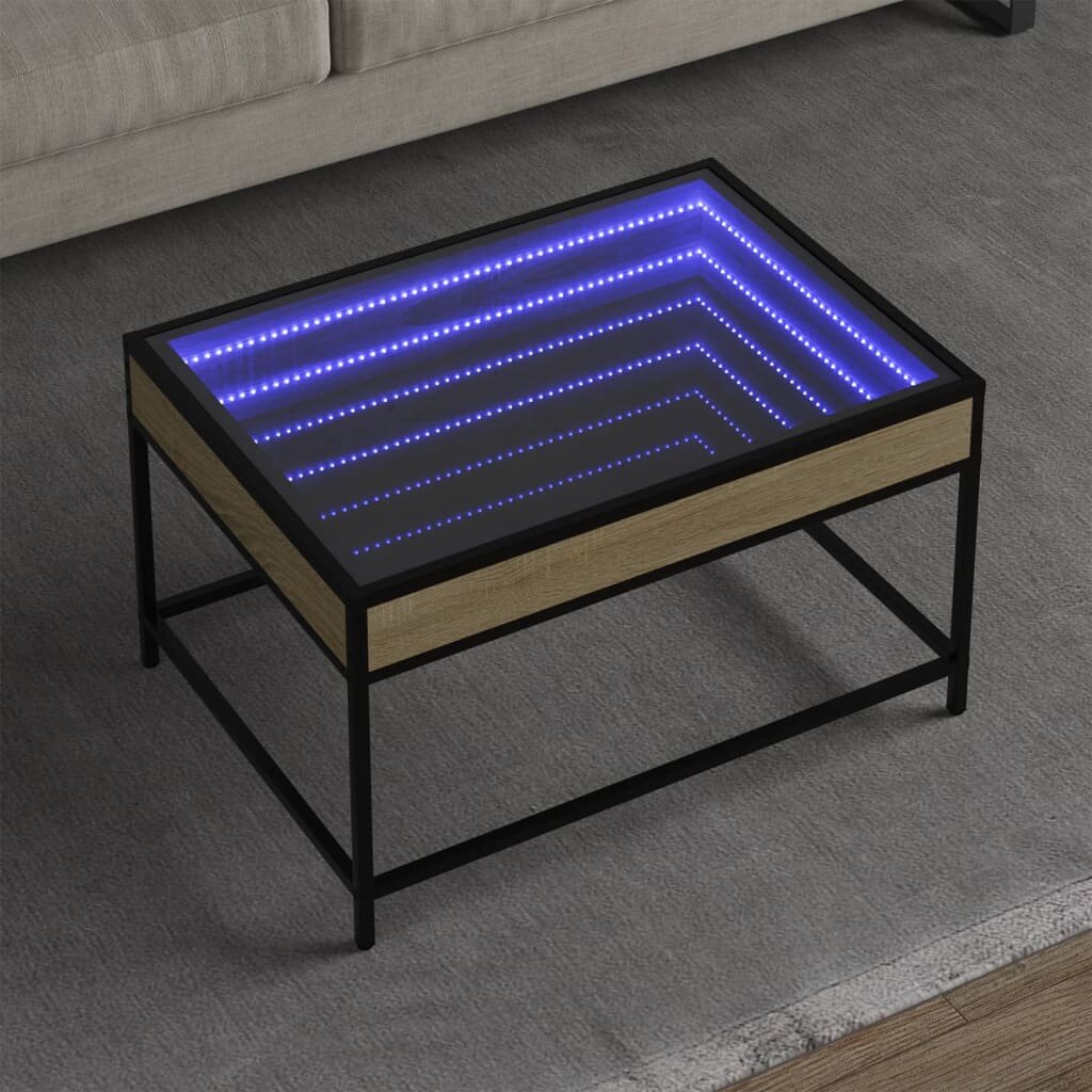 vidaXL Маса за кафе с Infinity LED сонома дъб 70x50x41 см
