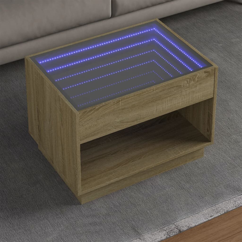 vidaXL Маса за кафе с Infinity LED сонома дъб 70x50x50 см