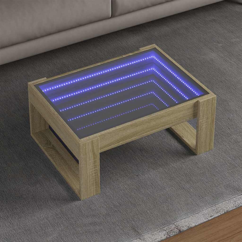vidaXL Маса за кафе с Infinity LED сонома дъб 70x53x30 см