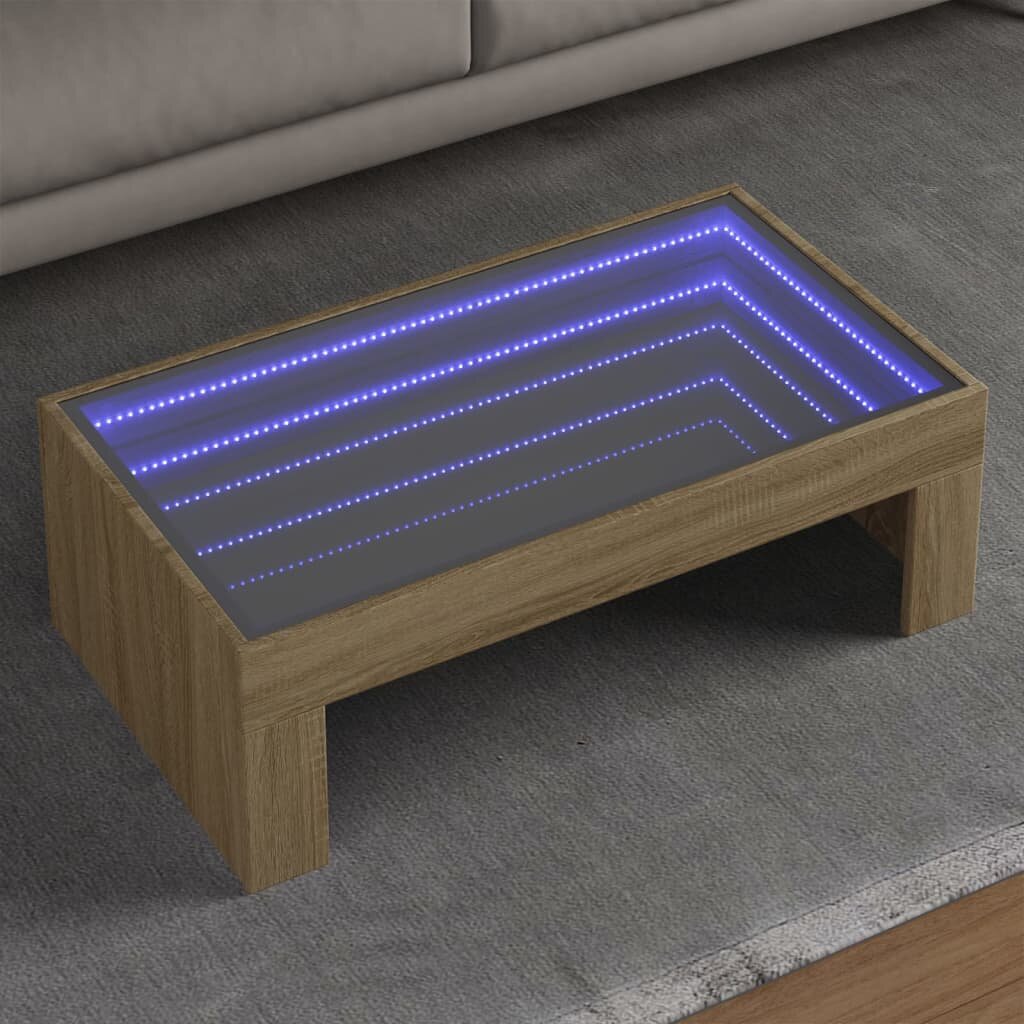 vidaXL Маса за кафе с Infinity LED сонома дъб 90x50x30 см
