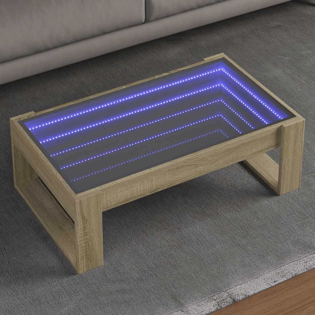 vidaXL Маса за кафе с Infinity LED сонома дъб 90x53x30 см