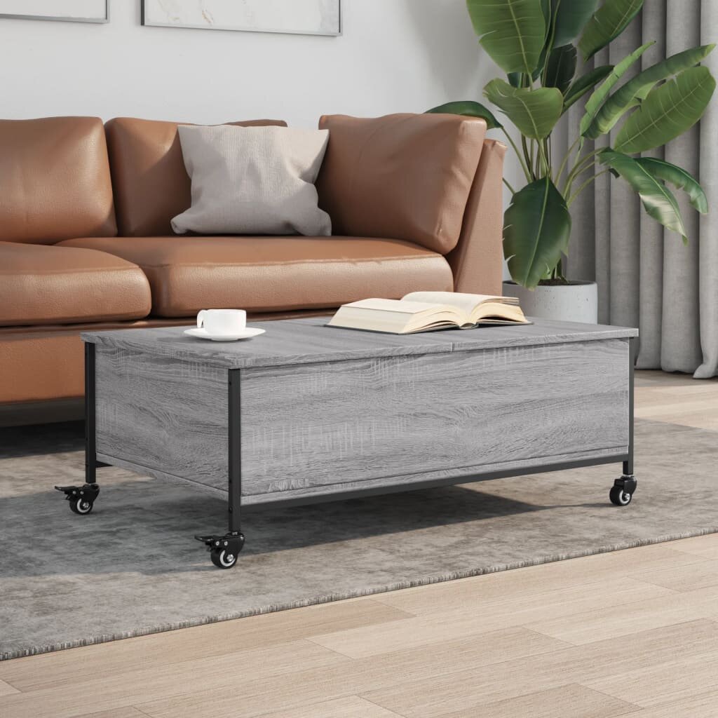 vidaXL Маса за кафе с колелца сив сонома 91x55x34 см инженерно дърво