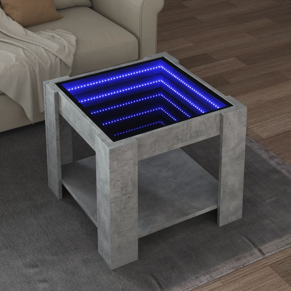 vidaXL Маса за кафе с LED бетонно сива 53x53x45 см инженерно дърво