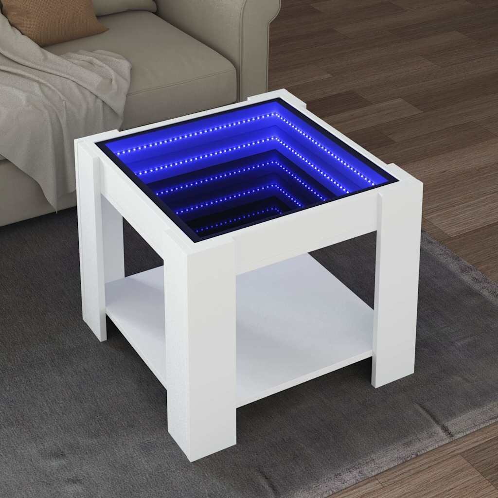 vidaXL Маса за кафе с LED бяла 53x53x45 см инженерно дърво