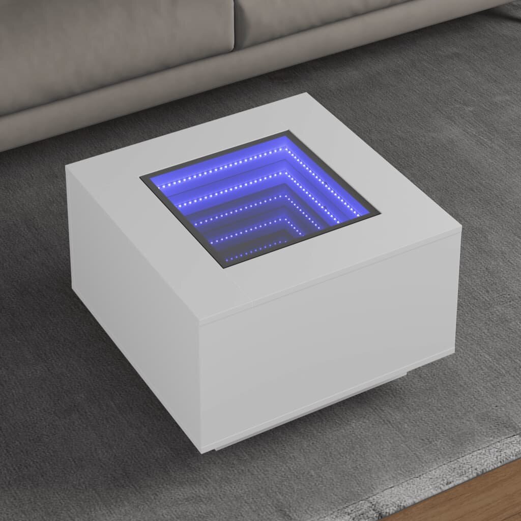 vidaXL Маса за кафе с LED бяла 60x60x40 см инженерно дърво