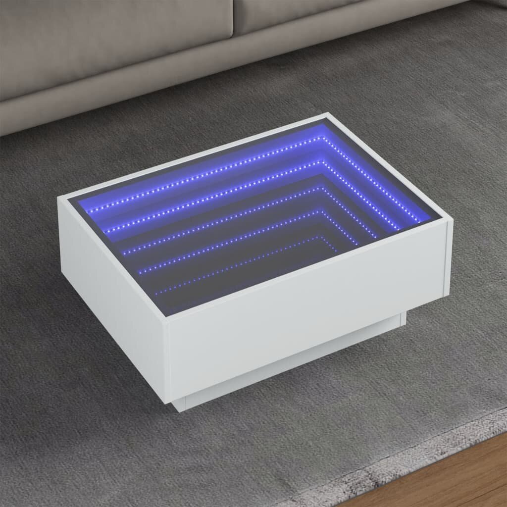 vidaXL Маса за кафе с LED бяла 70x50x30 см инженерно дърво