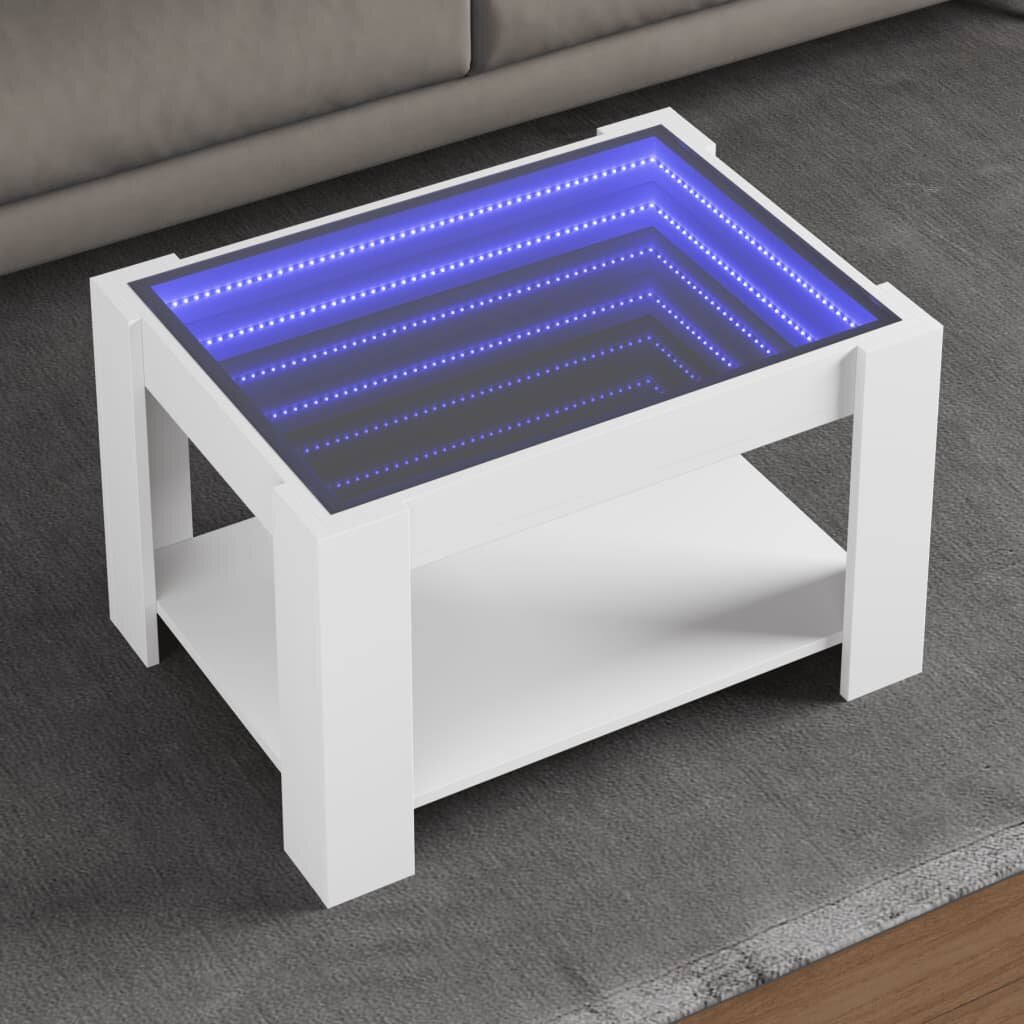 vidaXL Маса за кафе с LED бяла 73x53x45 см инженерно дърво