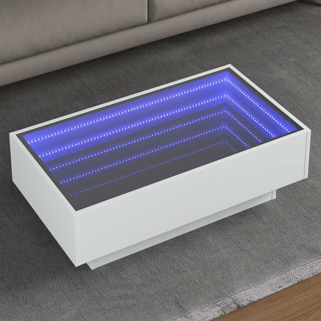 vidaXL Маса за кафе с LED бяла 90x50x30 см инженерно дърво