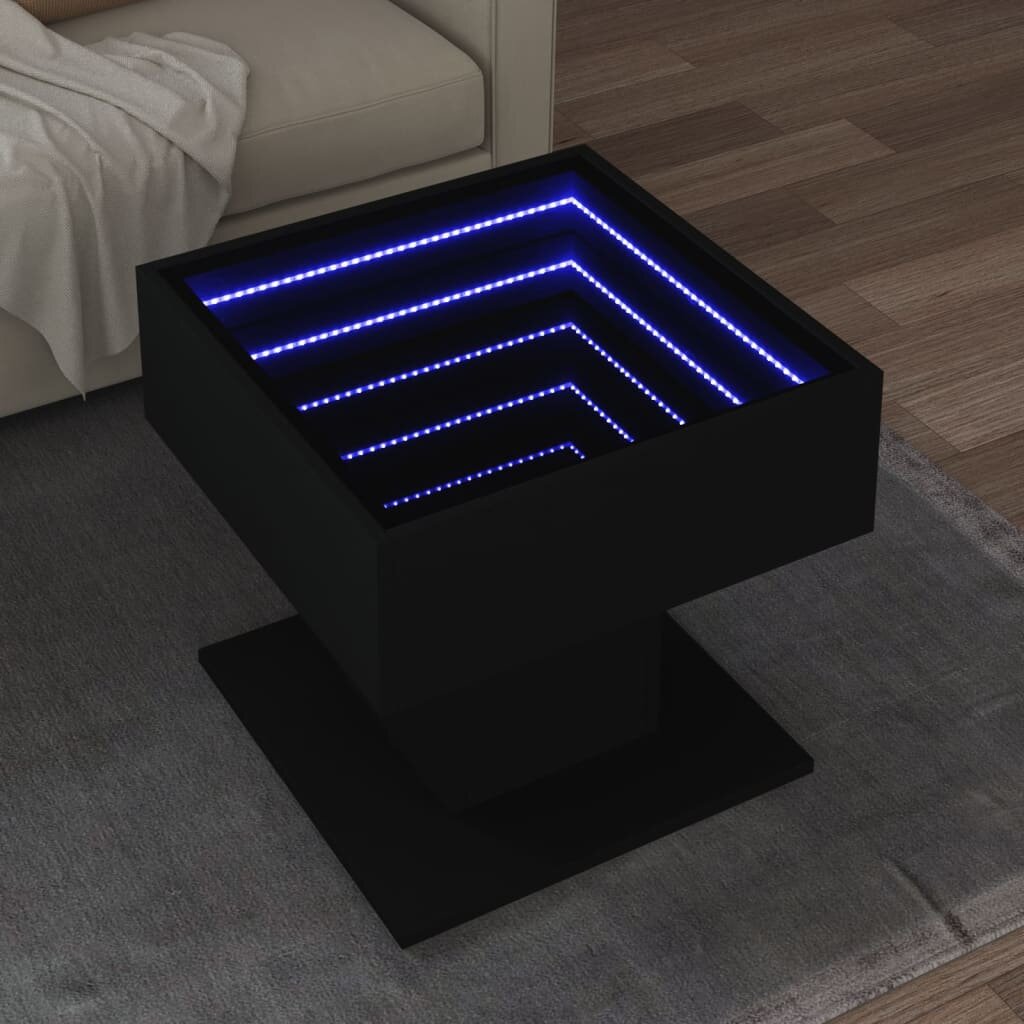 vidaXL Маса за кафе с LED черна 50x50x45 см инженерно дърво