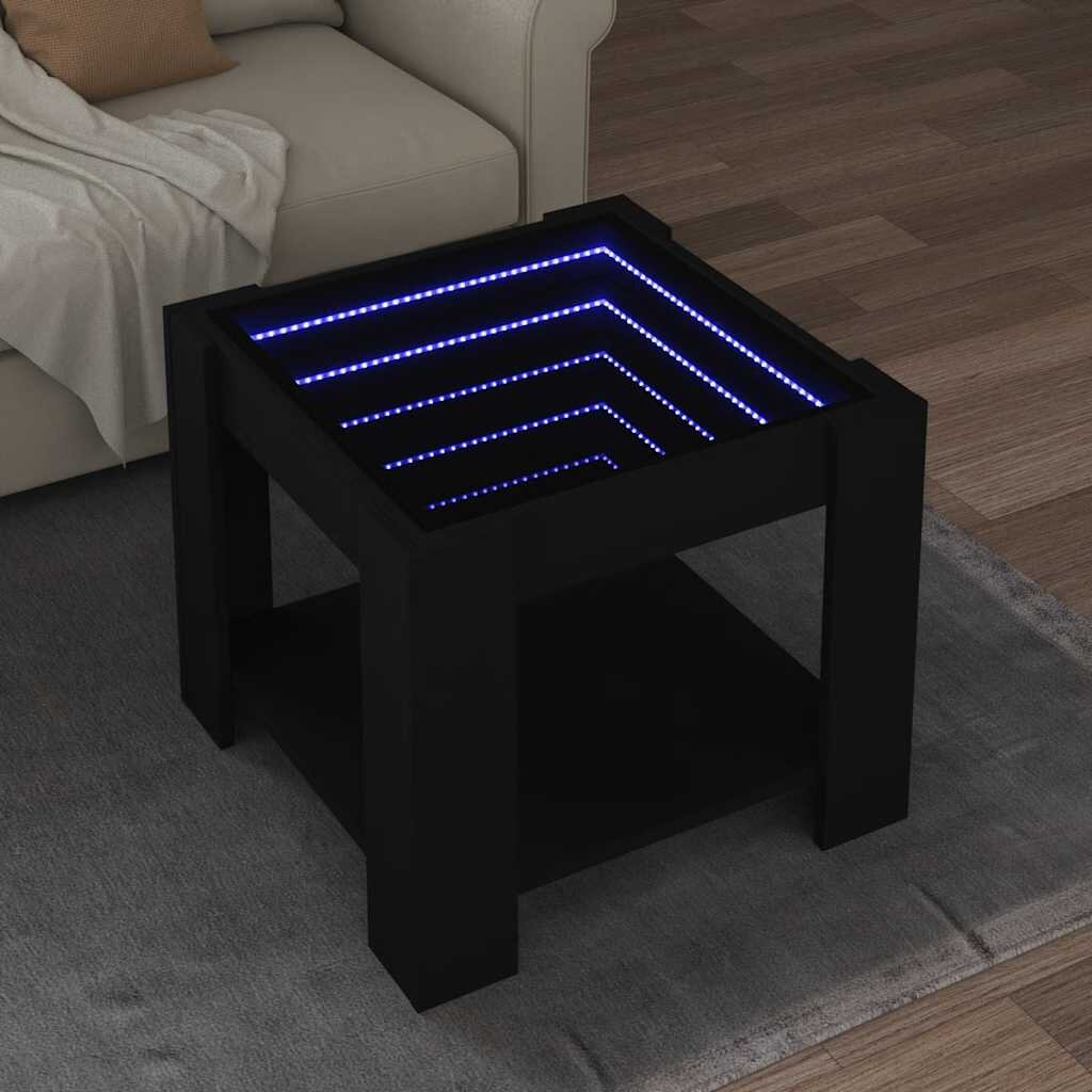 vidaXL Маса за кафе с LED черна 53x53x45 см инженерно дърво
