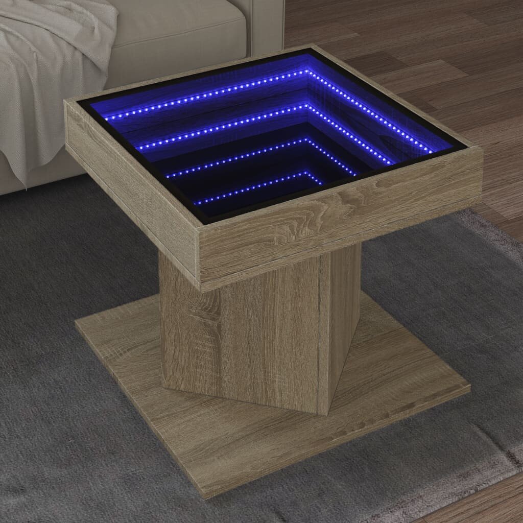 vidaXL Маса за кафе с LED дъб сонома 50x50x45 см инженерно дърво