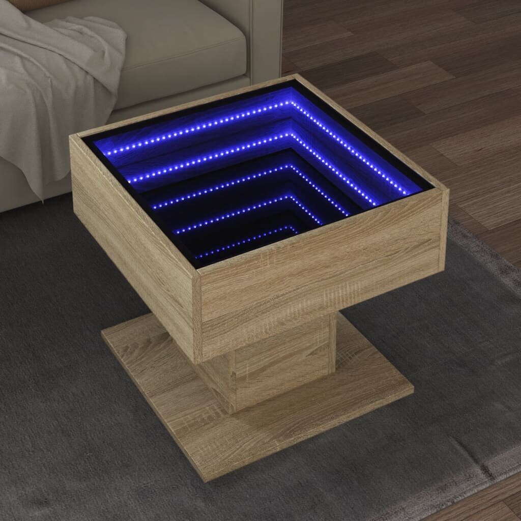 vidaXL Маса за кафе с LED дъб сонома 50x50x45 см инженерно дърво