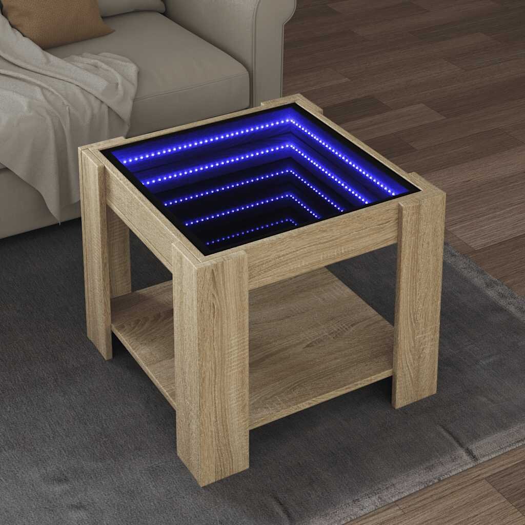 vidaXL Маса за кафе с LED дъб сонома 53x53x45 см инженерно дърво