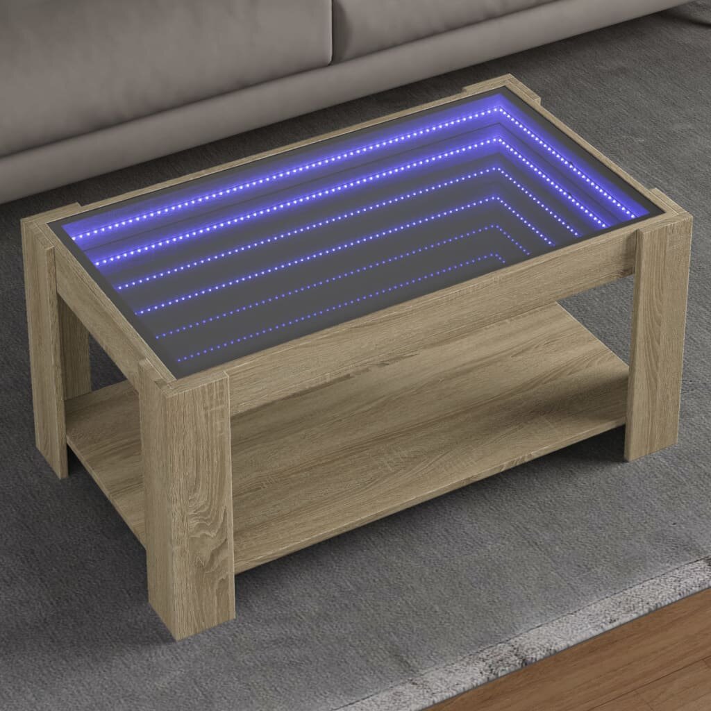 vidaXL Маса за кафе с LED дъб сонома 93x53x45 см инженерно дърво