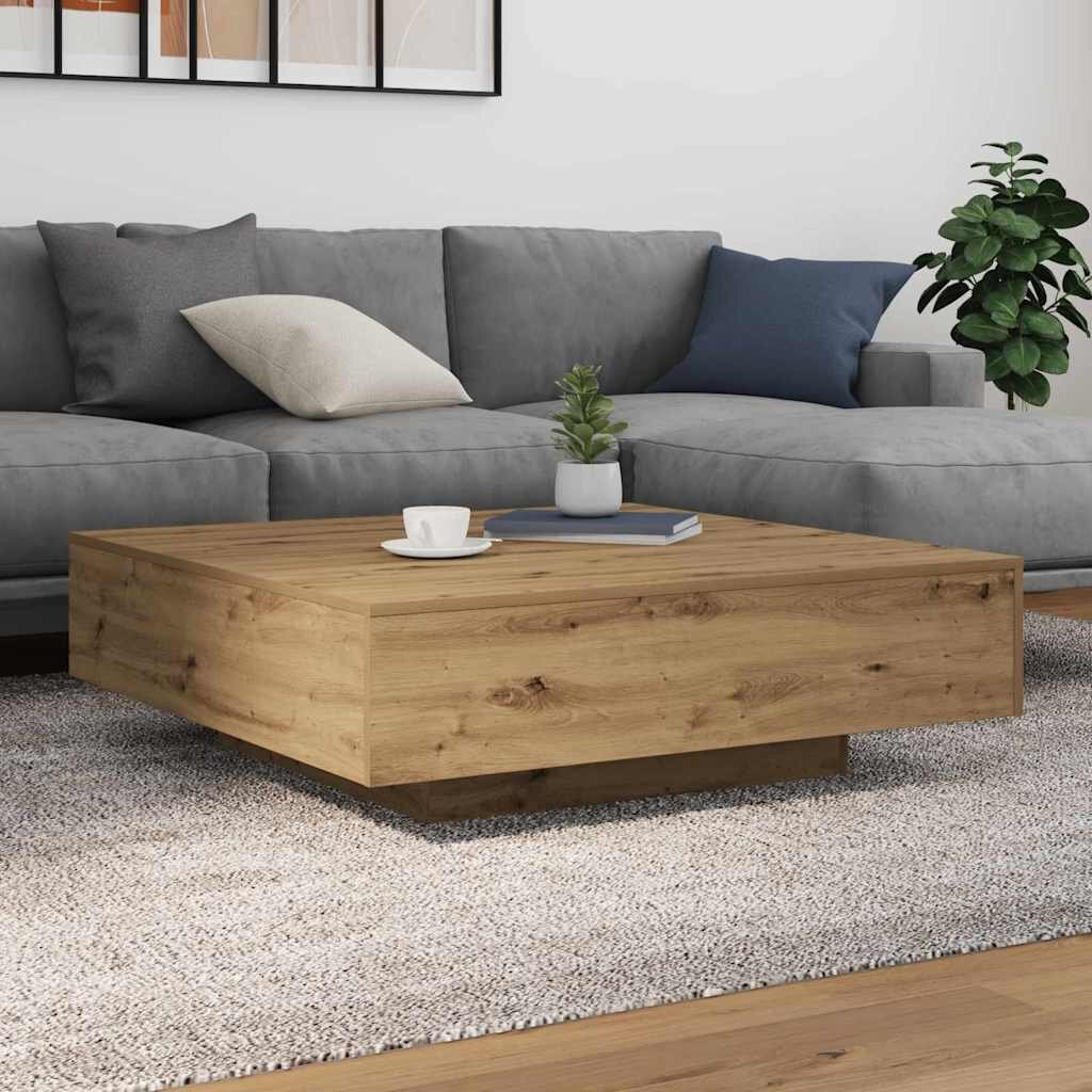 vidaXL Маса за кафе с LED ленти Дъб артизан 100 x 100 x 31 cm