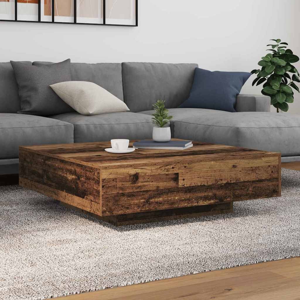 vidaXL Маса за кафе с LED ленти Старо дърво 100 x 100 x 31 cm
