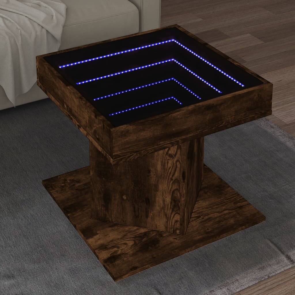 vidaXL Маса за кафе с LED опушен дъб 50x50x45 см инженерно дърво