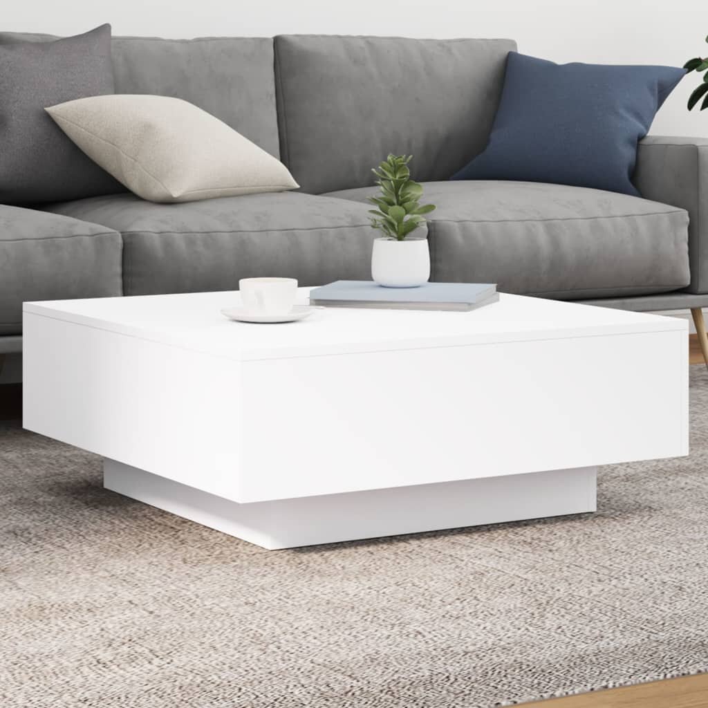 vidaXL Маса за кафе с LED осветление бяла 80x80x31 см