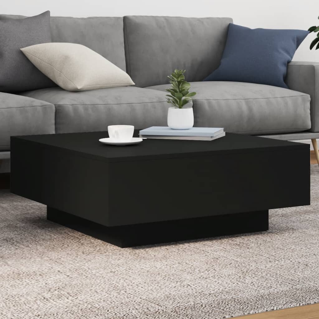 vidaXL Маса за кафе с LED осветление черна 80x80x31 см