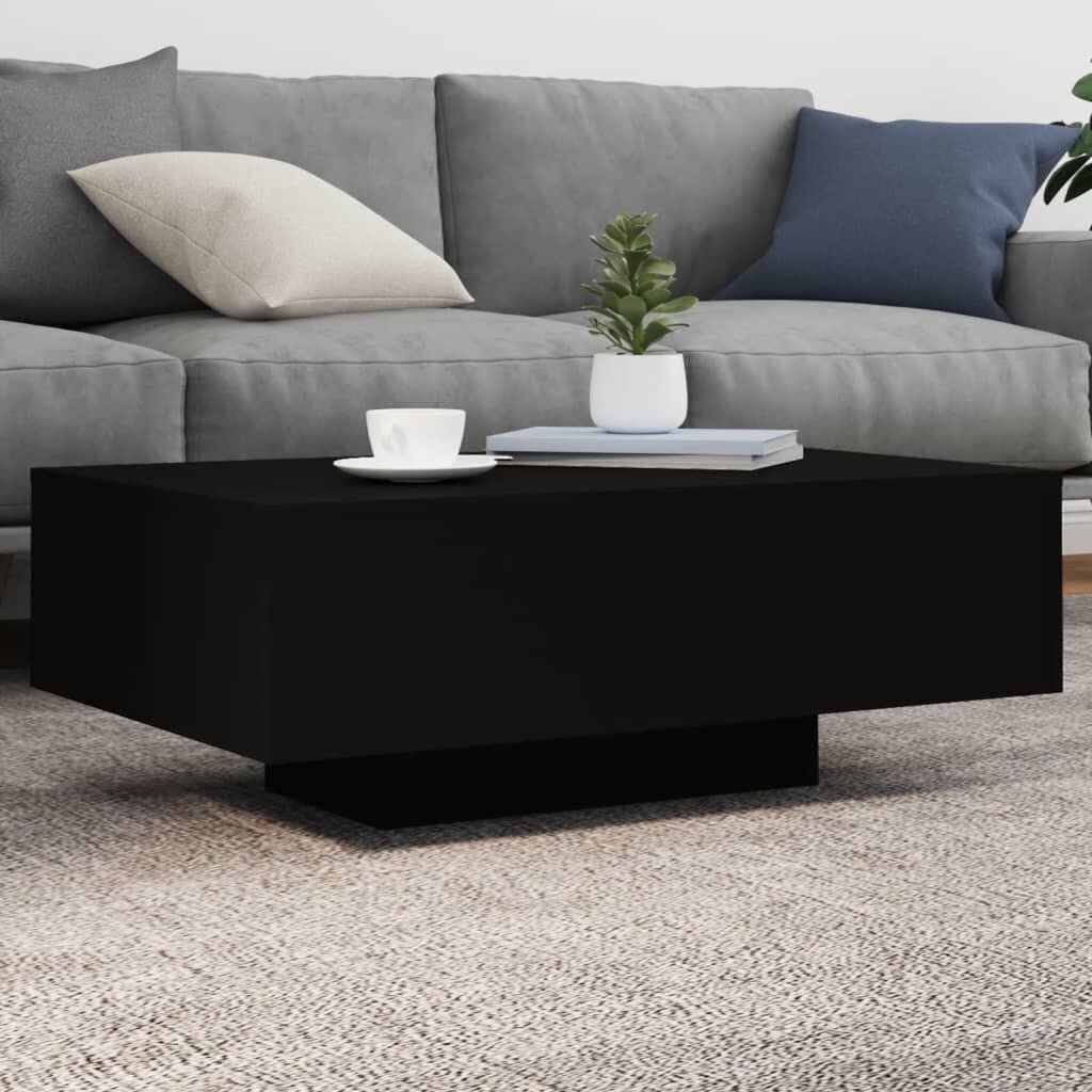 vidaXL Маса за кафе с LED осветление черна 85x55x31 см