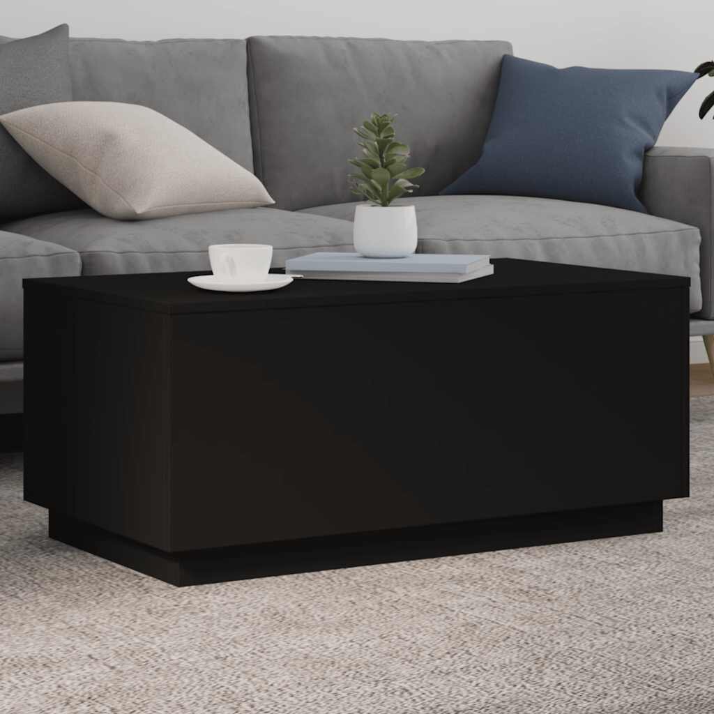 vidaXL Маса за кафе с LED осветление черна 90x50x40 см