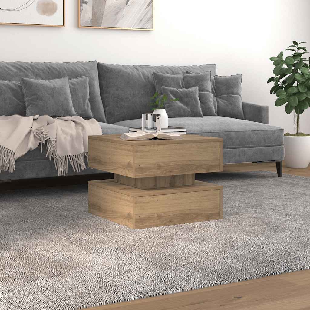 vidaXL Маса за кафе с LED осветление дъб артизан 50x50x40 см