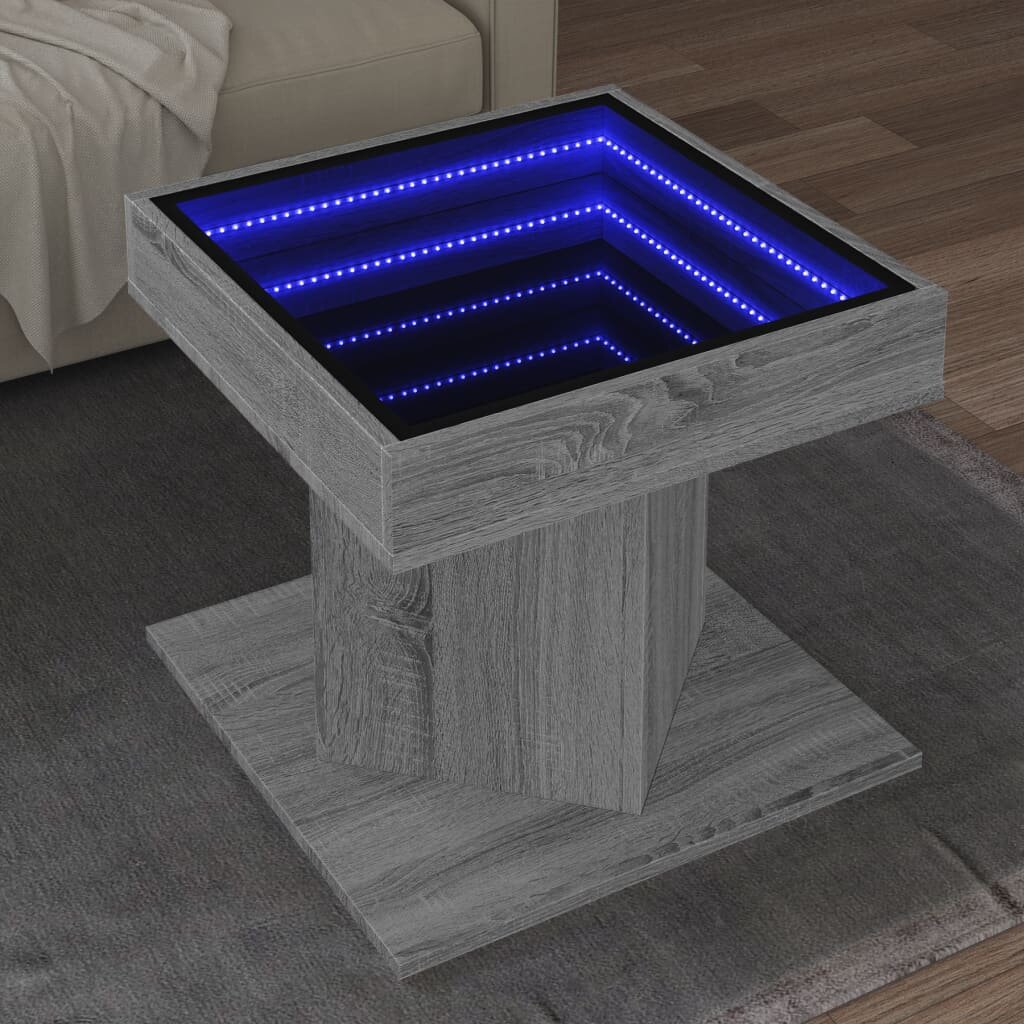 vidaXL Маса за кафе с LED сив сонома 50x50x45 см инженерно дърво