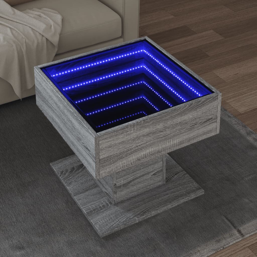 vidaXL Маса за кафе с LED сив сонома 50x50x45 см инженерно дърво