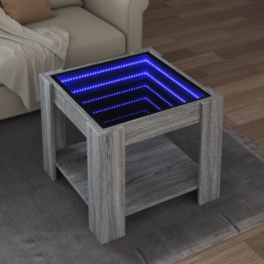 vidaXL Маса за кафе с LED сив сонома 53x53x45 см инженерно дърво