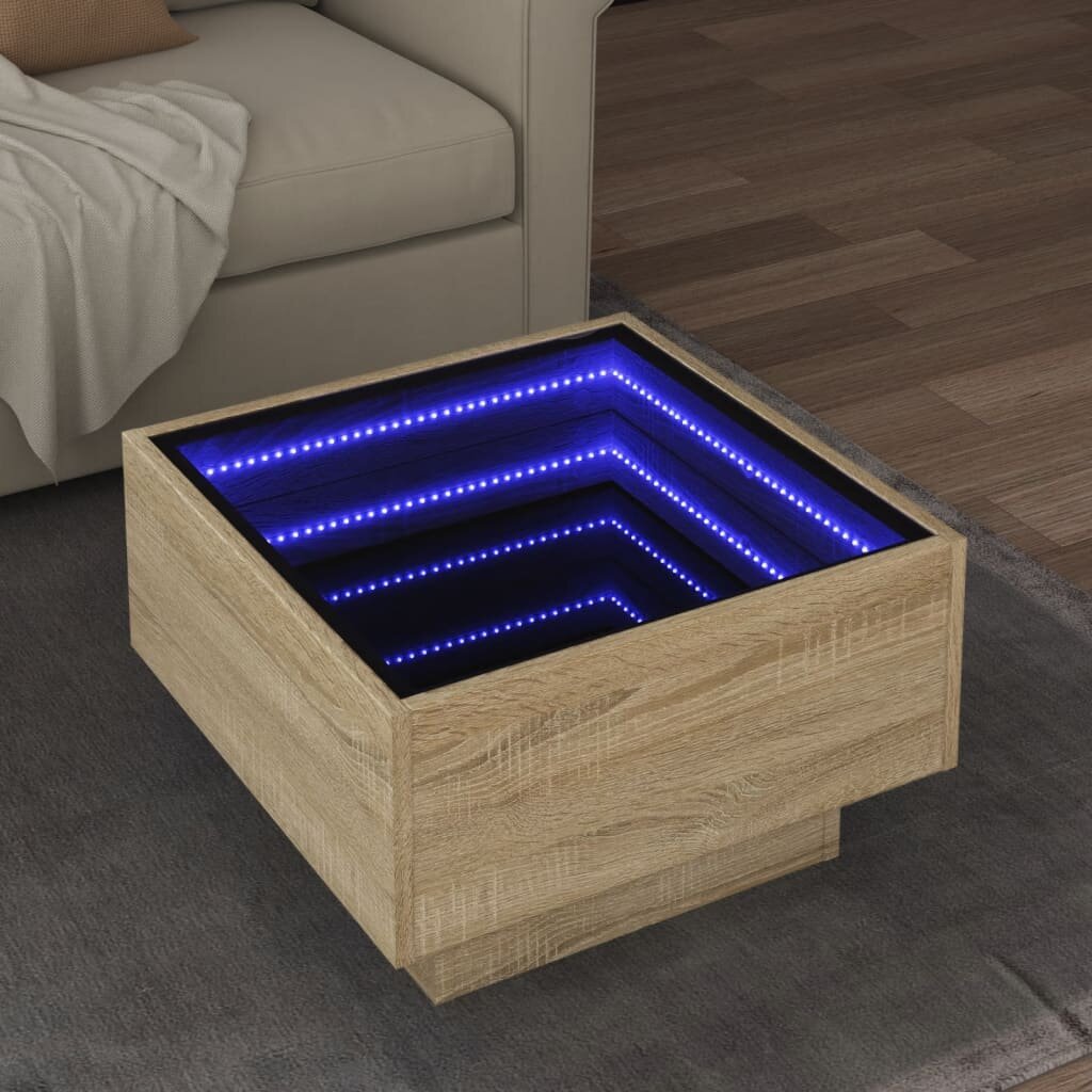 vidaXL Маса за кафе с LED сонома дъб 50x50x30 см инженерно дърво