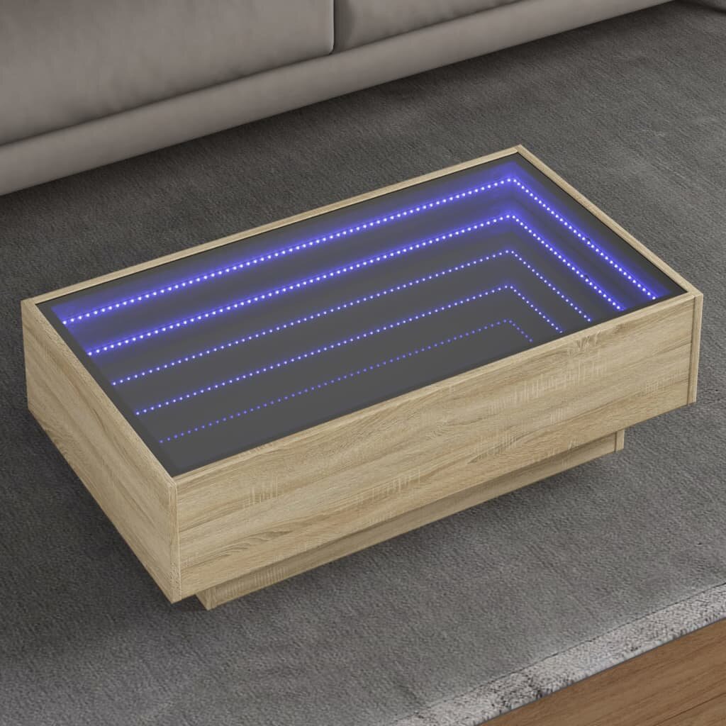 vidaXL Маса за кафе с LED сонома дъб 90x50x30 см инженерно дърво