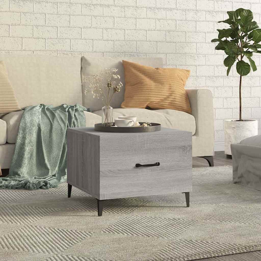 vidaXL Маса за кафе с метални крака сив сонома 50x50x40 см