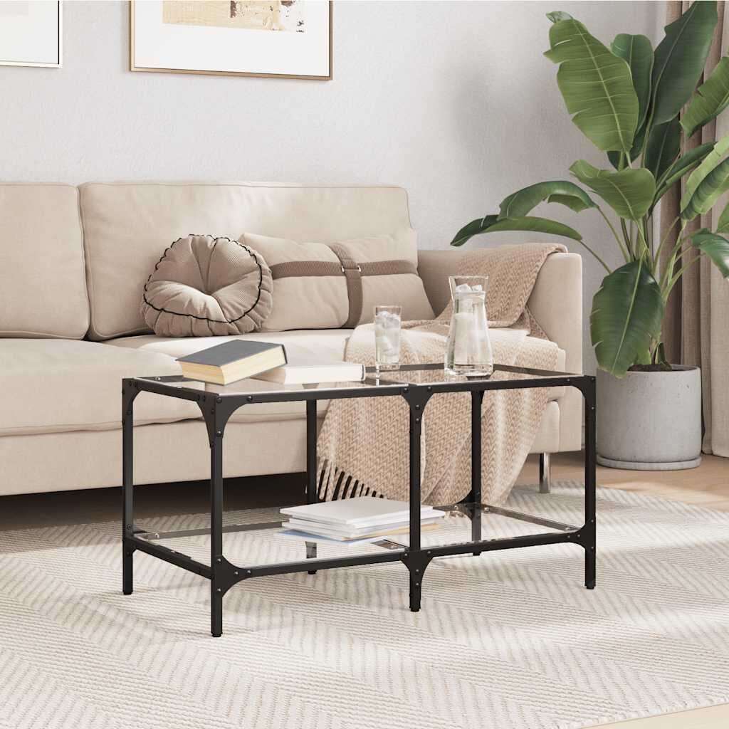 vidaXL Маса за кафе с прозрачен стъклен плот 785x40x40 см стомана