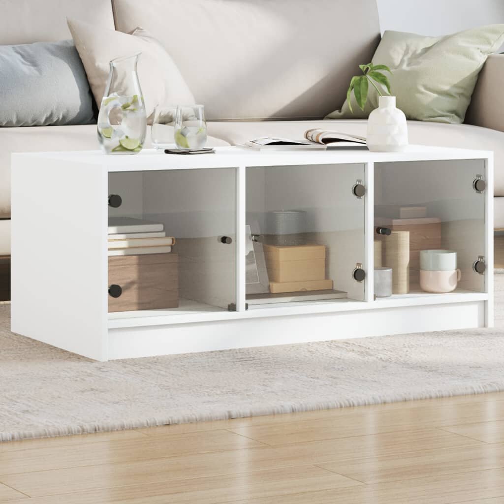 vidaXL Маса за кафе със стъклени врати бяла 102x50x42 см