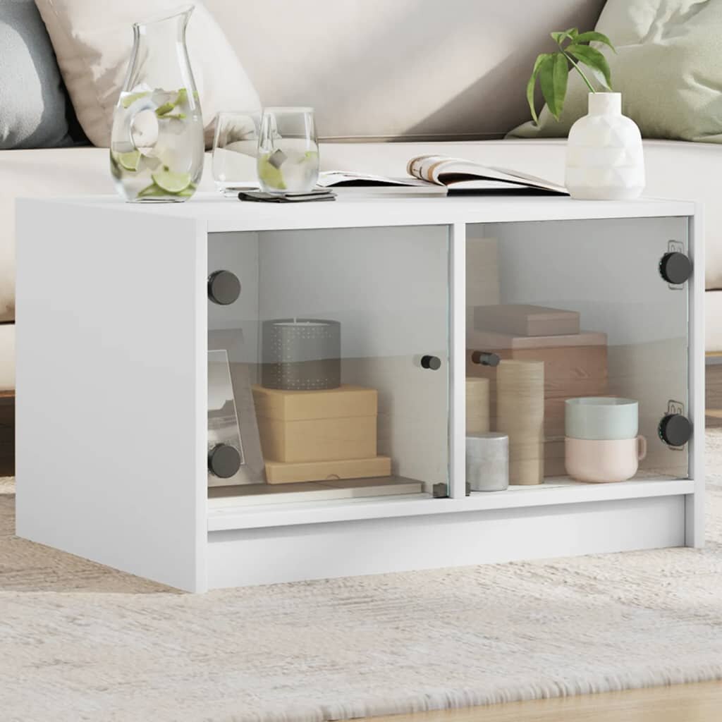 vidaXL Маса за кафе със стъклени врати бяла 68x50x42 см