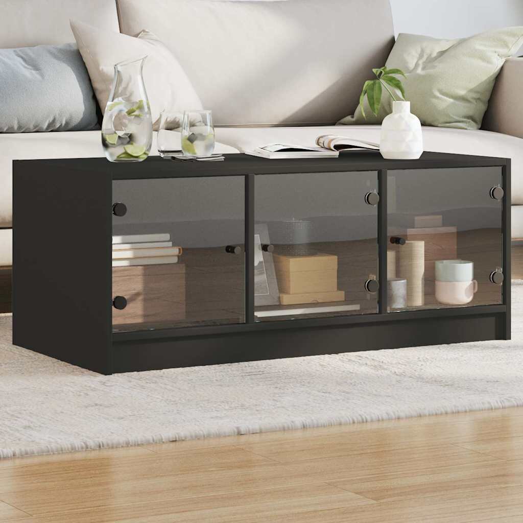 vidaXL Маса за кафе със стъклени врати черна 102x50x42 см