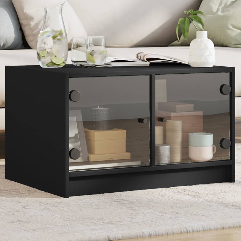 vidaXL Маса за кафе със стъклени врати черна 68x50x42 см