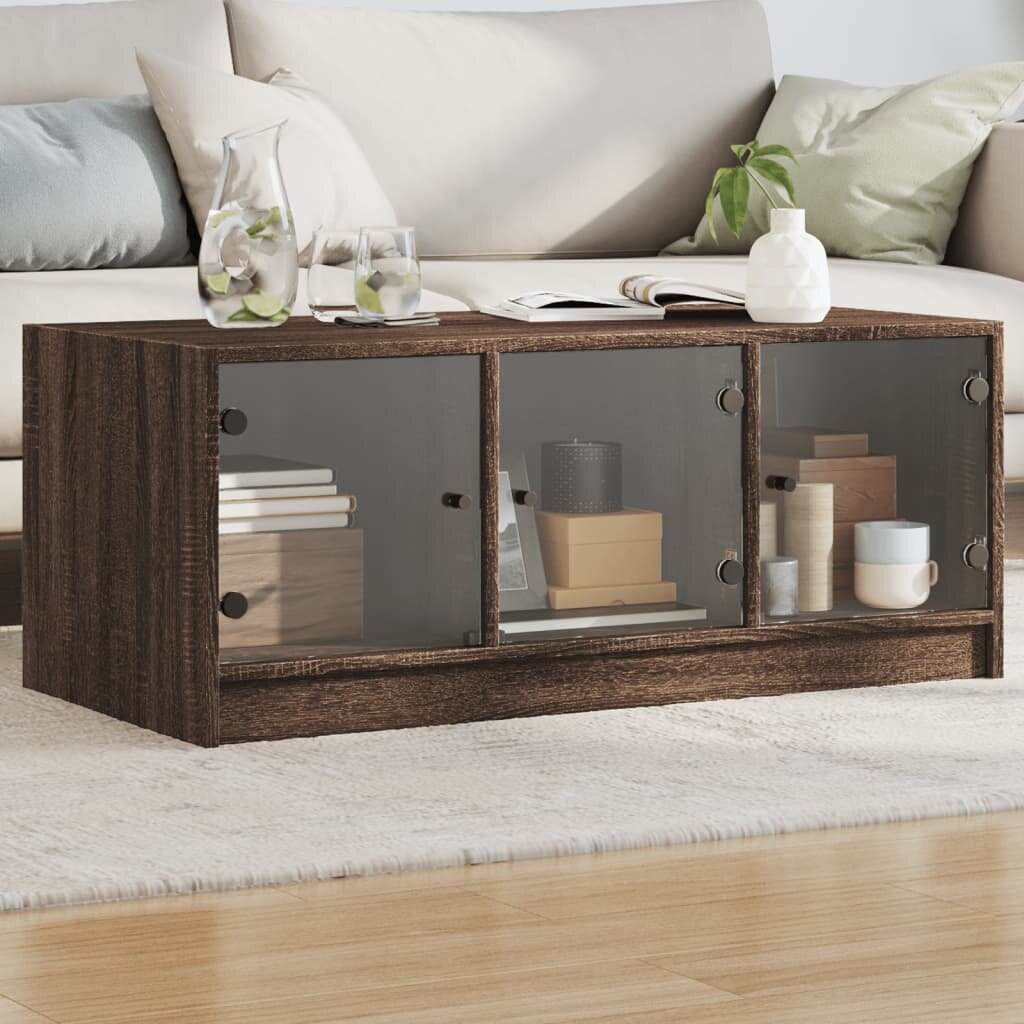 vidaXL Маса за кафе със стъклени врати кафяв дъб 102x50x42 см