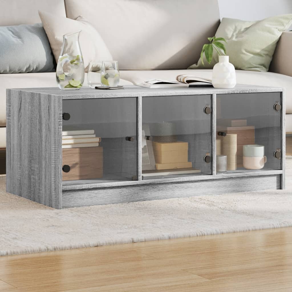 vidaXL Маса за кафе със стъклени врати сив сонома 102x50x42 см